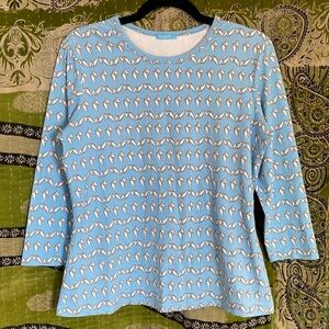 J. McLaughlin Blue See Shells Catalina Cloth Signature Preppy Tee Size Medium